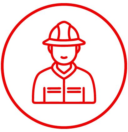 Icon of a firefighter in uniform, representing fire inspection and safety.