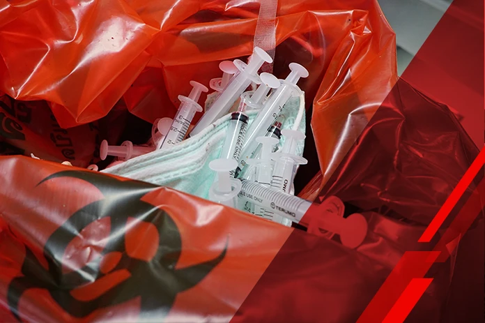 Syringes in red bag